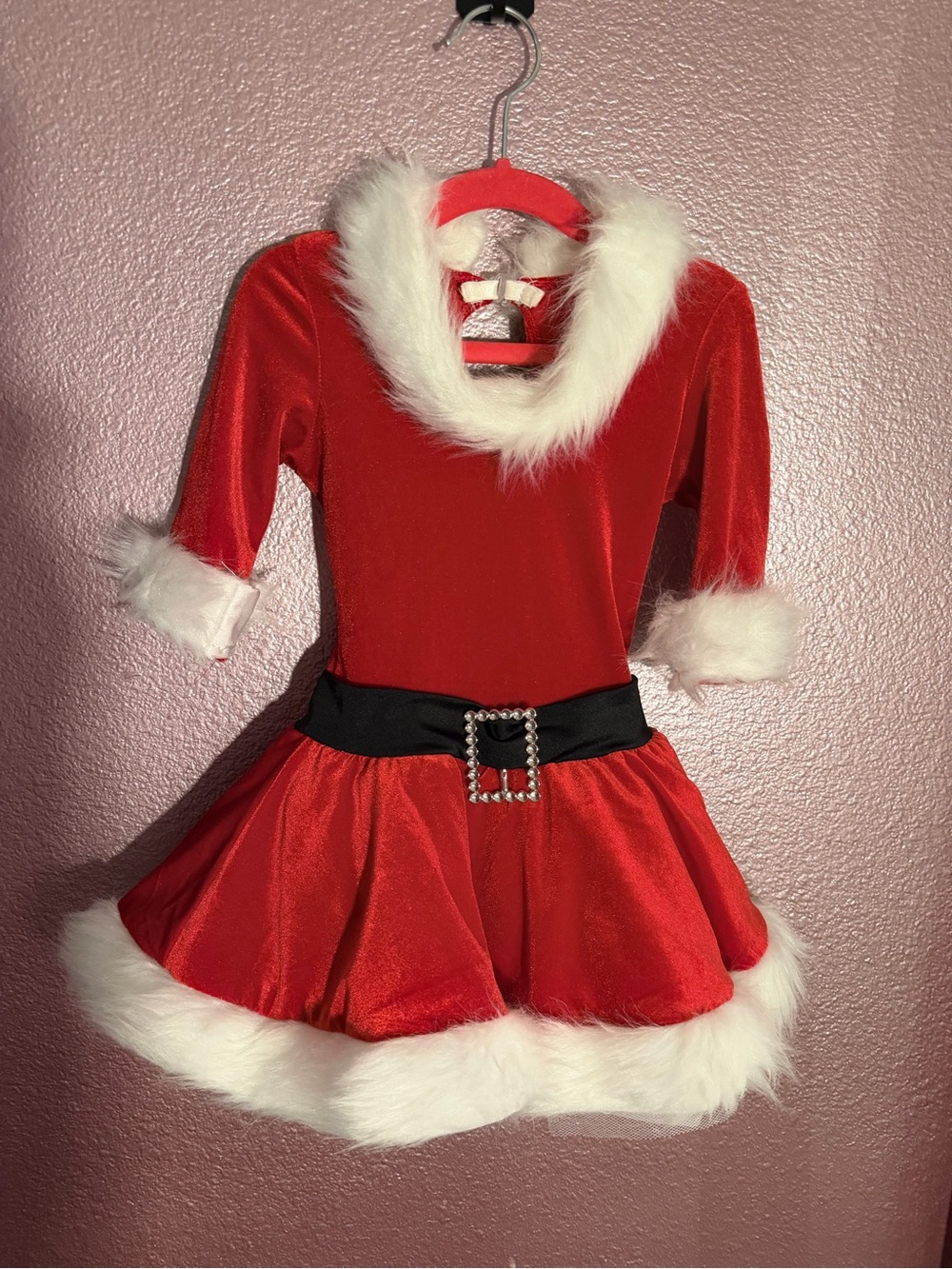 Girls Holiday Velvet Santa Dress with Faux Fur Trim
